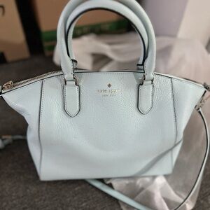kate spade Pale Blue “Hazy Morning “Pebbled Leather Satchel with Silver Logo
